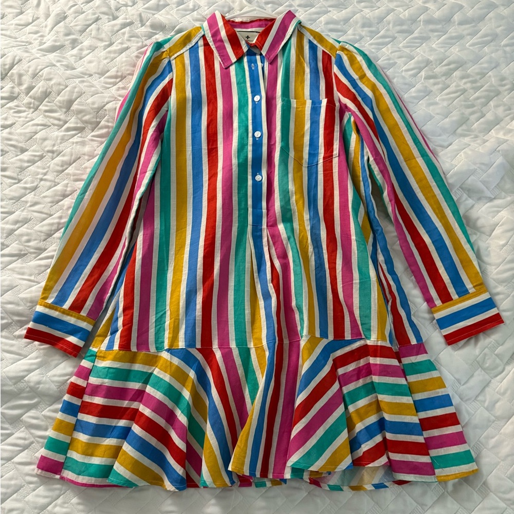 Tuckernuck Red and Blue Pleated A-Line Dress with Raglan Sleeves